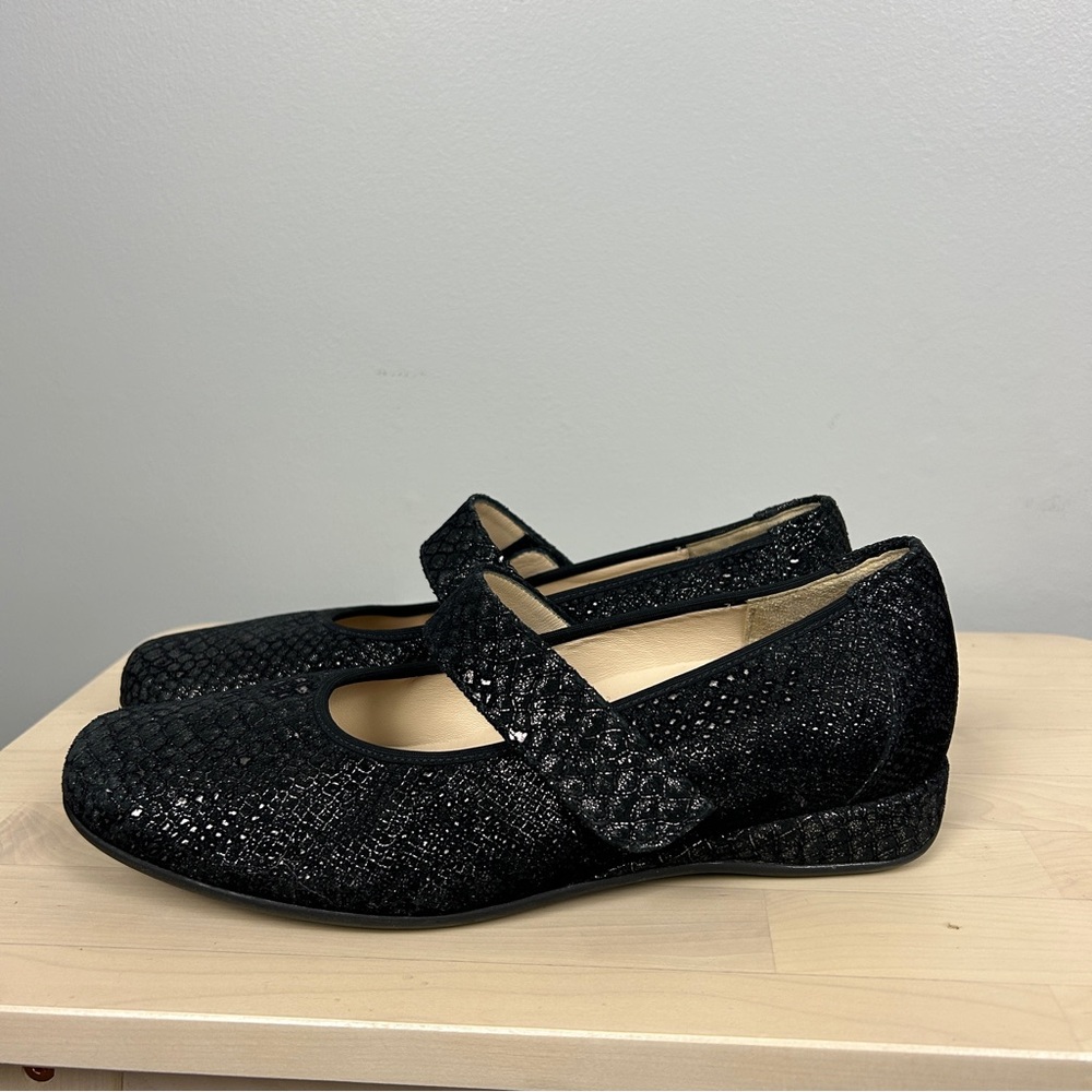 Petra Black Metallic Reptile Mary Jane Flats